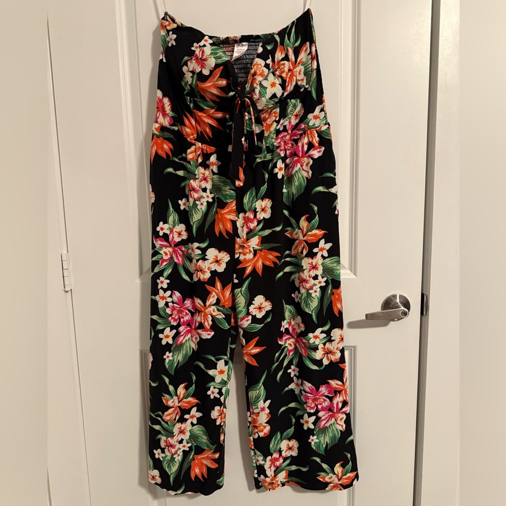 Floral Black Strapless Jumpsuit